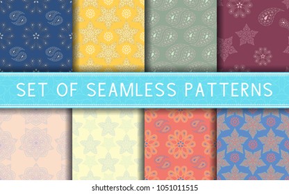 Seamless patterns. Collection of colored floral backgrounds for textile, fabrics or wallpapers