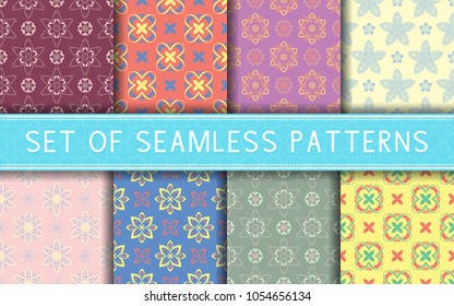 Seamless patterns. Collection of colored floral backgrounds for textile, fabrics or wallpapers