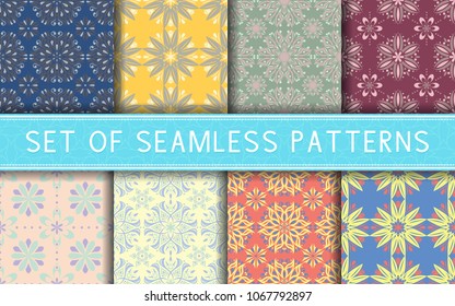 Seamless patterns. Collection of colored floral backgrounds for textile, fabrics or wallpapers