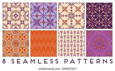 Seamless patterns collection. Vintage decorative elements. Hand drawn background. Islam, Arabic, Indian, ottoman motifs. Perfect for printing on fabric or paper.
