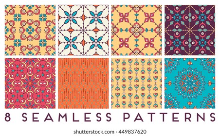 Seamless patterns collection. Vintage decorative elements. Hand drawn background. Islam, Arabic, Indian, ottoman motifs. Perfect for printing on fabric or paper.