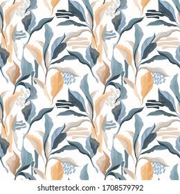 Seamless patterns with colorful creative leaves, pastel palette, vector illustrations