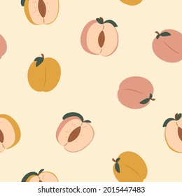 Patrones sin inconvenientes. Melocotones coloridos sobre un fondo claro para el diseño. Ilustración del vector