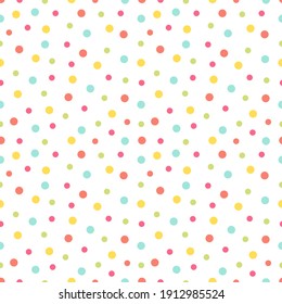 Seamless patterns with colours polka dot. Festive decorations for Birthday, party holiday, textile, wrapping paper. Vector flat background