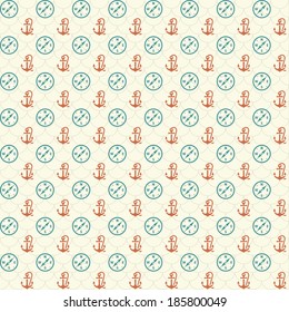 Seamless patterns, compass and anchors on background