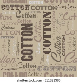 Seamless patterns with cotton flower and fonts.Cotton flat logos, icons. Style for Textile Company.