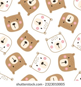 Seamless patterns cute bear cartoons hand-drawn illustrations in a playful flat style