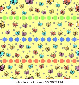 seamless patterns with cute butterfly motifs in several colors