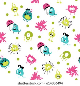 seamless patterns with cute color monsters
