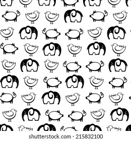 Seamless patterns with cute funny animals. Baby shower vector illustration.