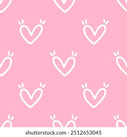 Seamless patterns of Cute hearts cartoon doodle on pink background.