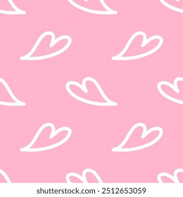 Seamless patterns of Cute hearts cartoon doodle on pink background.