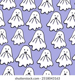 padrões sem costura com fantasmas de halloween minimalistas bonitos no vetor. modelo para fundos têxteis pano de fundo papel de parede decoração cartaz cartaz impressão banner