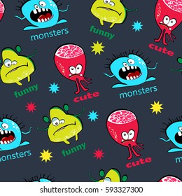 seamless patterns with cute monsters