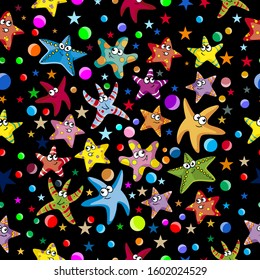 seamless patterns with cute starfish animated motifs