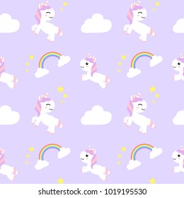 Seamless Patterns Cute Unicorns cartoon happy fun , baby unicorn , vector illustration