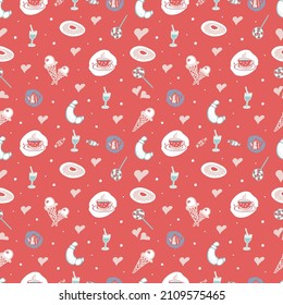 Seamless patterns with cute winter attributes and characters. They can be used for children's fabrics, creativity, packaging paper.