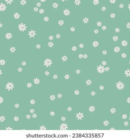 Seamless patterns with daisy flower hand drawn on green backgrounds vector illustration. Cute summer wallpaper spring
