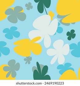 Seamless patterns with daisy flower, meadow and hand drawn Floral on Bright colors backgrounds vector illustration. Cute summer wallpaper.