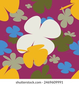 Patrones sin fisuras con flor de margarita, prado y dibujado a mano Floral en fondos de colores brillantes Ilustración vectorial. Lindo Fondo de pantalla de verano.