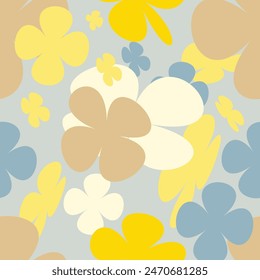 Seamless patterns with daisy flower, meadow and hand drawn Floral on Bright colors backgrounds vector illustration. Cute summer wallpaper.