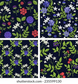 Seamless patterns with decorative flowers