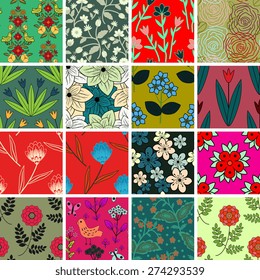 Seamless patterns with decorative flowers