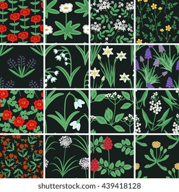 Seamless patterns with decorative flowers
