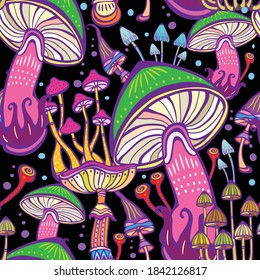 Seamless patterns with decorative mushrooms