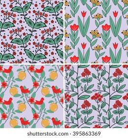 Seamless  patterns with decorative plants