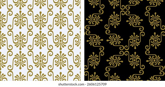Seamless patterns of decorative vintage golden floral design elements, vector background, paper, fabric, wallpaper, textile, wrapper