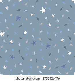 Seamless patterns with diamonds and stars. The delicate color. Hand-drawn graphics for t-shirts, fabrics, textiles, pajamas, printing, gifts