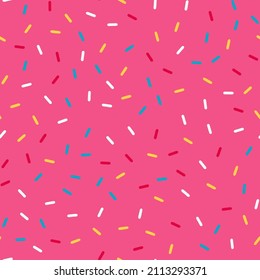 Seamless patterns of donut glaze with many decorative sprinkles. Donut glaze pastry elements. Vector illustration.