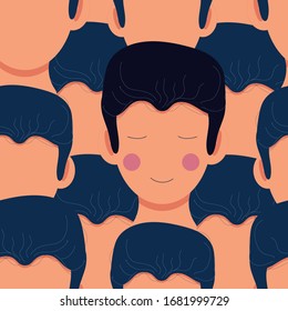 Patrones sin inconvenientes con la cabeza del hombre doodle. Ilustración vectorial en caricatura plana para papel pintado, estampado de tela, papel, cubierta, decoración interior.