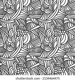 Seamless patterns with doodle waves and lines.