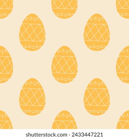 Seamless patterns with Easter eggs. Traditional religious Easter symbols. Template for fabric, wallpaper, wrapping paper. Vector illustration