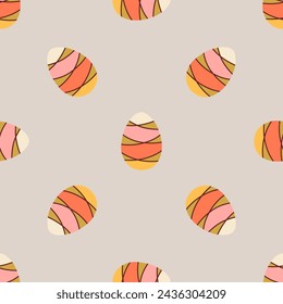 Seamless patterns with Easter eggs. Traditional religious Easter symbols. Template for fabric, wallpaper, wrapping paper. Vector illustration