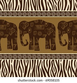 Seamless patterns with elephants and zebra skin.