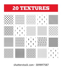 Seamless patterns. Endless textures. Champagne wine glasses icons. Alcohol drinks sign symbols. Sparkling wine with bubbles. Geometric tiles, rhombus. Vector