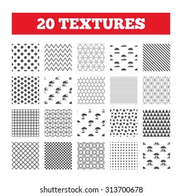 Seamless patterns. Endless textures. Family, Real estate or Home insurance icons. Life insurance and umbrella symbols. Car protection sign. Geometric tiles, rhombus. Vector