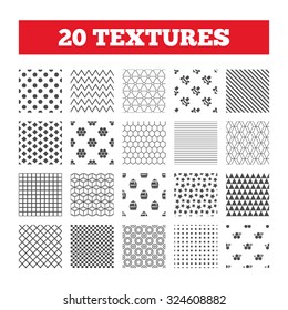 Seamless patterns. Endless textures. Honey icon. Honeycomb cells with bees symbol. Sweet natural food signs. Geometric tiles, rhombus. Vector