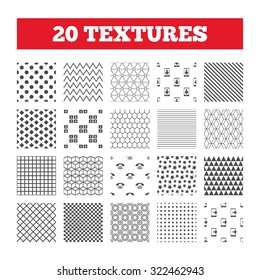 Seamless patterns. Endless textures. Phone icons. Smartphone video call sign. Call center support symbol. Cellphone keyboard symbol. Geometric tiles, rhombus. Vector