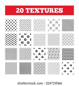 Seamless patterns. Endless textures. Question mark and puzzle piece icons. Document file and next arrow sign symbols. Geometric tiles, rhombus. Vector