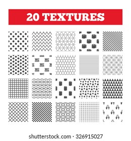 Seamless patterns. Endless textures. Toilet paper icons. Gents and ladies room signs. Paper towel or kitchen roll. Man and woman symbols. Geometric tiles, rhombus. Vector