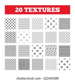 Seamless patterns. Endless textures. Tractor icons. Wreath of Wheat corn signs. Agricultural industry transport symbols. Geometric tiles, rhombus. Vector