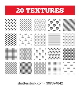 Seamless patterns. Endless textures. You are here icons. Info speech bubble symbol. Map pointer with your location sign. Hand cursor. Geometric tiles, rhombus. Vector