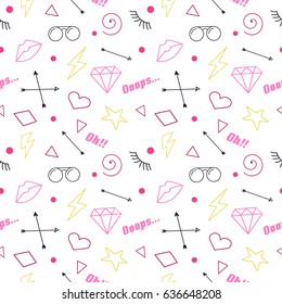 Seamless patterns with fashion doodles. Vector clip-art.