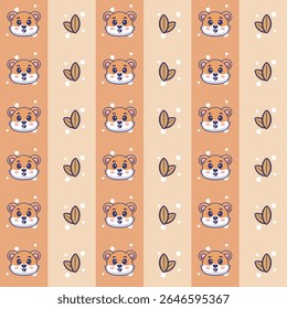 A seamless patterns featuring adorable hamster in various poses interacting with sunflower seeds, perfect for pet themed products, children items, background, decorations,gifts warp,etc