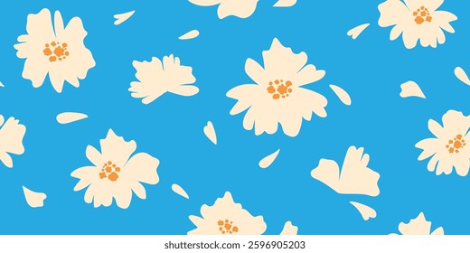 Seamless patterns with floral on blue background for fabric, textiles, clothing, wrapping paper, cover, banner, interior decor, abstract backgrounds.