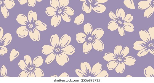 Seamless patterns with florals. Hand drawn flowers backgrounds for fabric, textiles, clothing, wrapping paper, cover, decoration, banner, wallpaper, interior decor. Vector illustration.